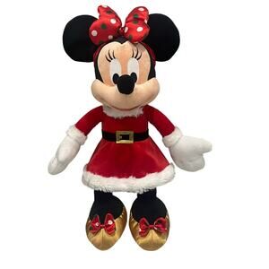Disney Parks Holiday Minnie Mouse Christmas Santa Dress Gold Shoes 17" Plush